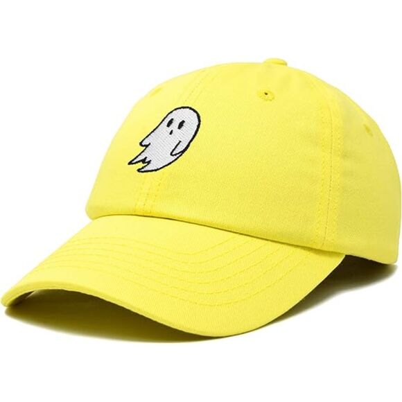 Unisex Yellow Cotton Ghost Embroidered Adjustable Buckle Classic  